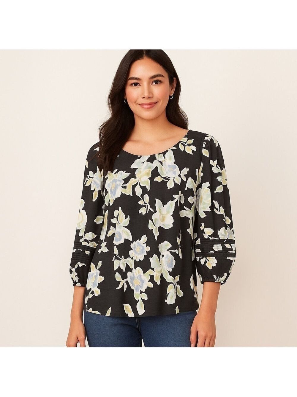 Lauren Conrad Floral Boho Poet Blouse | Puff Sleeve Peasant Top M